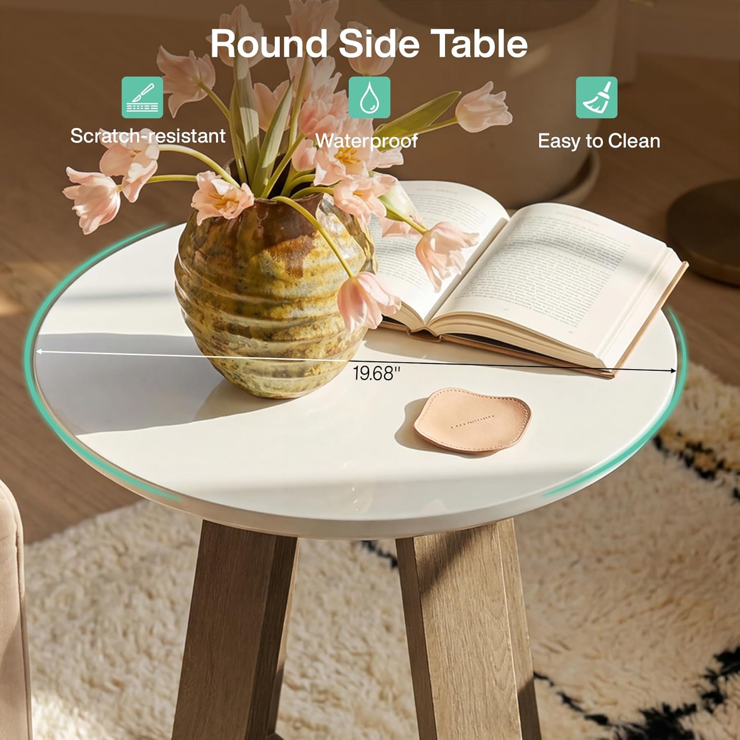 Tribesigns Round Side Table, Modern End Table for Living Room, Small Accent Table for Bedroom, Easy Assembly, White and Brown