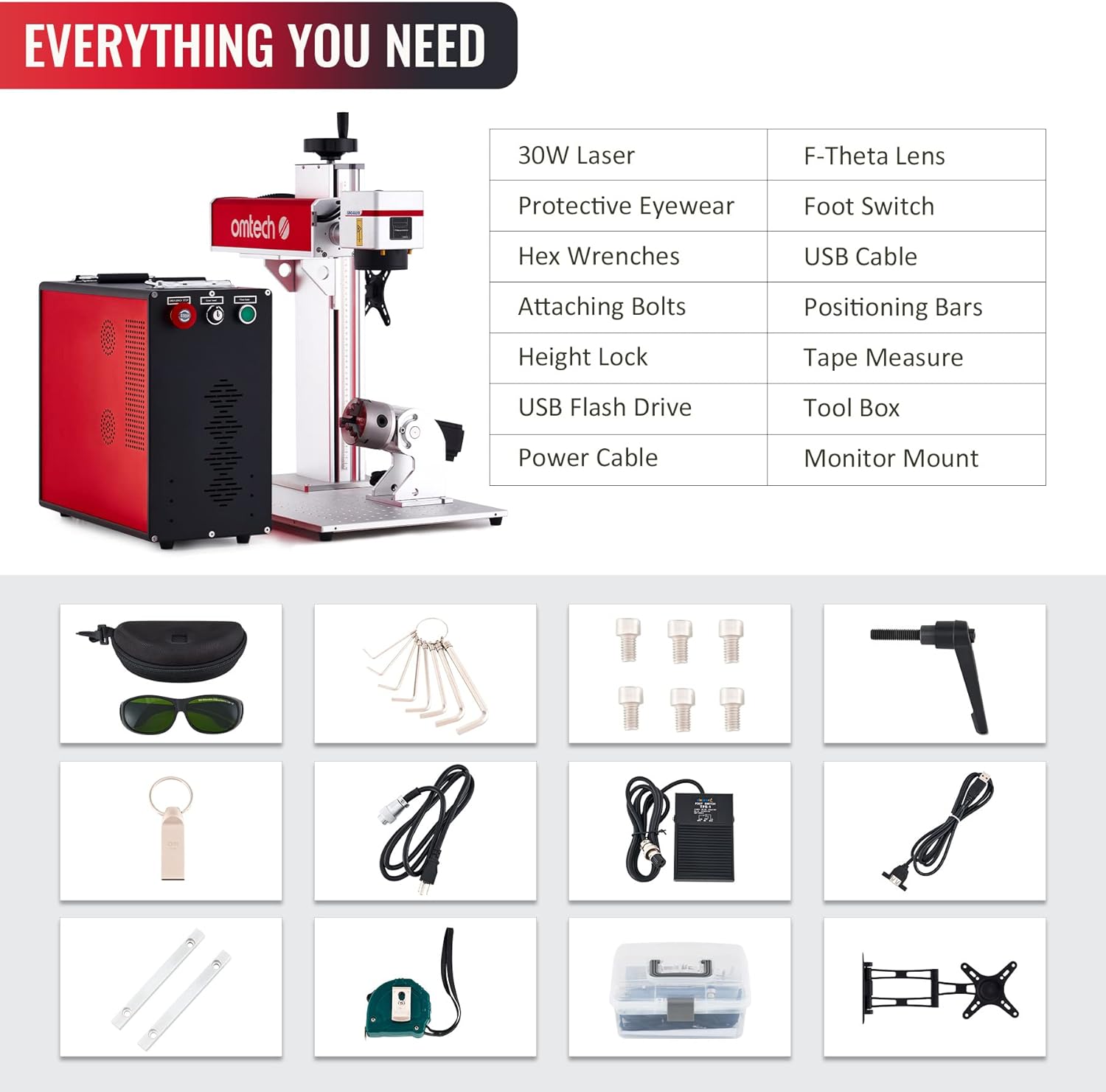 OMTech 30W Fiber Laser Marking Machine, LightBurn Compatible MOPA Laser Engraver with Red Dot Guide for Metal Color Marking, 7x7 Solid State Laser Etching Machine for Aluminum Steel Gold Jewelry More