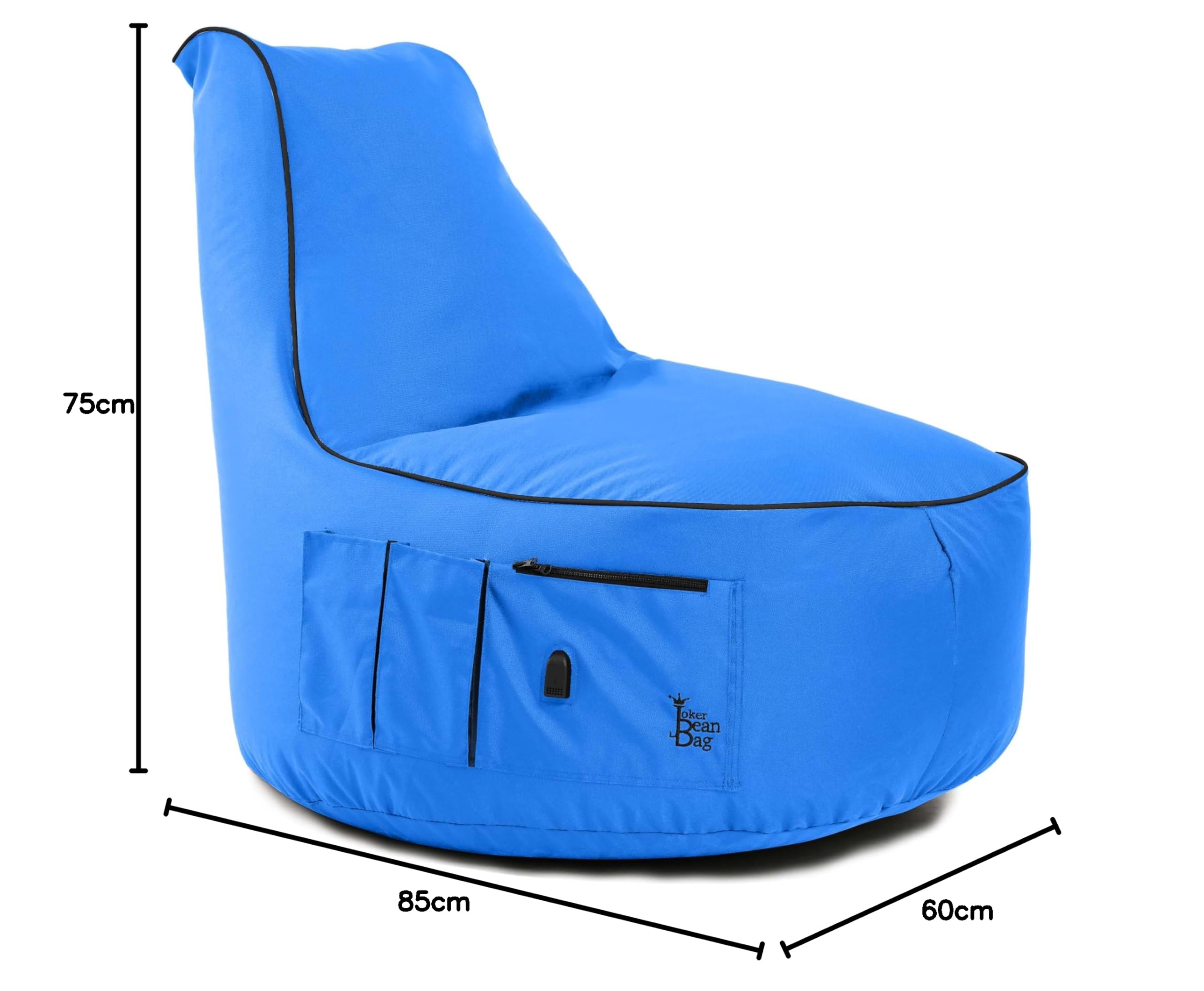BuBiBag Gaming Sitzsack JokerBag mit Anschluss & Taschen, Halterung, Gamer Sessel für Kinder und Erwachsene, Beanbag Indoor Outdoor (Königsblau)