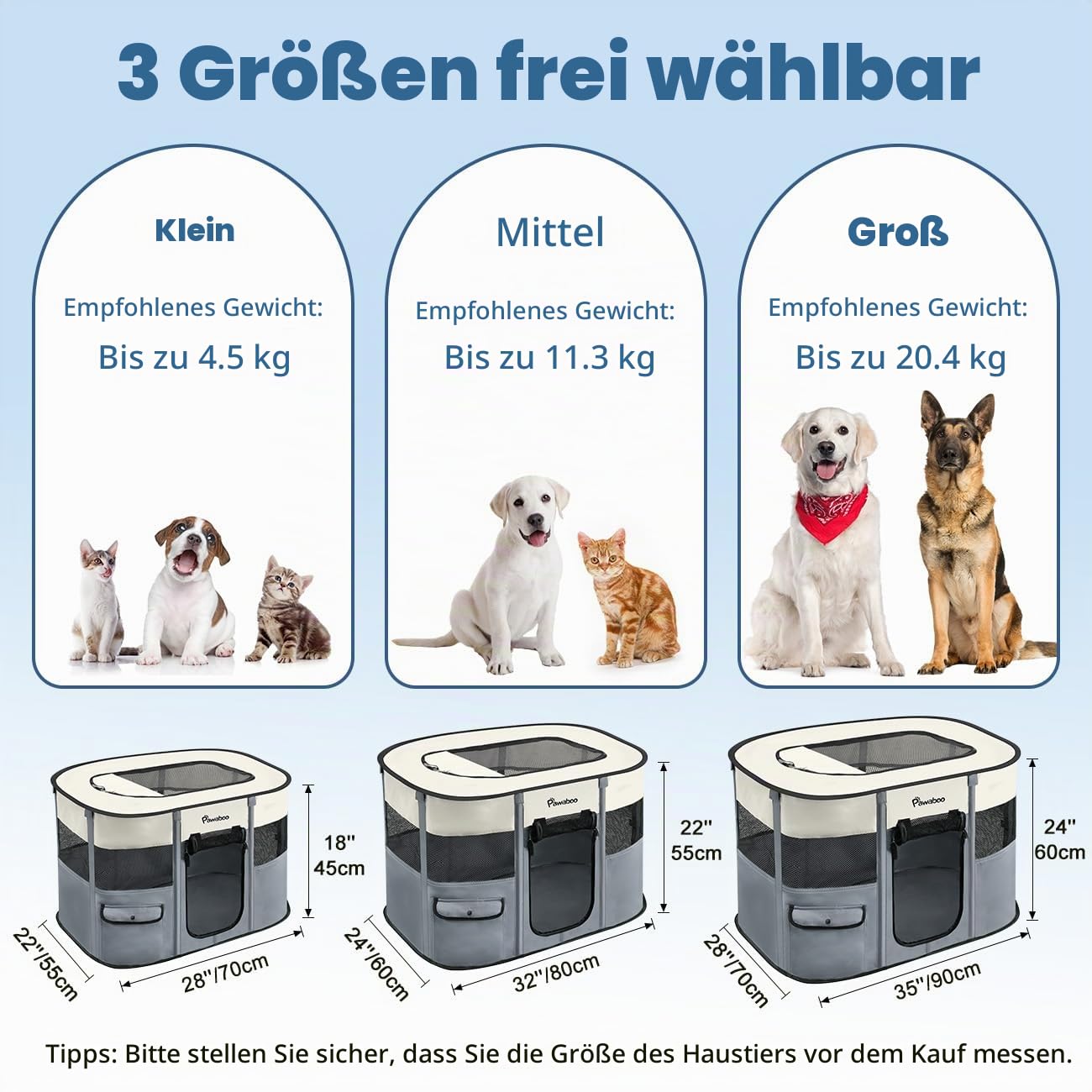 Pawaboo Tragbarer Hunde-Laufstall aus 600D Oxford-Gewebe, Grau