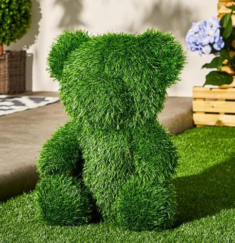 Md Muz Green 45Cm Decorative Artificial Grass Bear Sculpture, Garden Topiary Animal Figure,