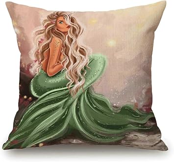 Solekla Throw Pillow Cover Gorgeous Mermaid Girl with Gorgeous Hair Basking in The Sunlight Pillow Case Decorative 18 x 18 Inches Outdoor Cushion Couch Sofa Pillowcases Sl261