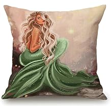 Solekla Throw Pillow Cover Gorgeous Mermaid Girl with Gorgeous Hair Basking in The Sunlight Pillow Case Decorative 18 x 18 Inches Outdoor Cushion Couch Sofa Pillowcases Sl261