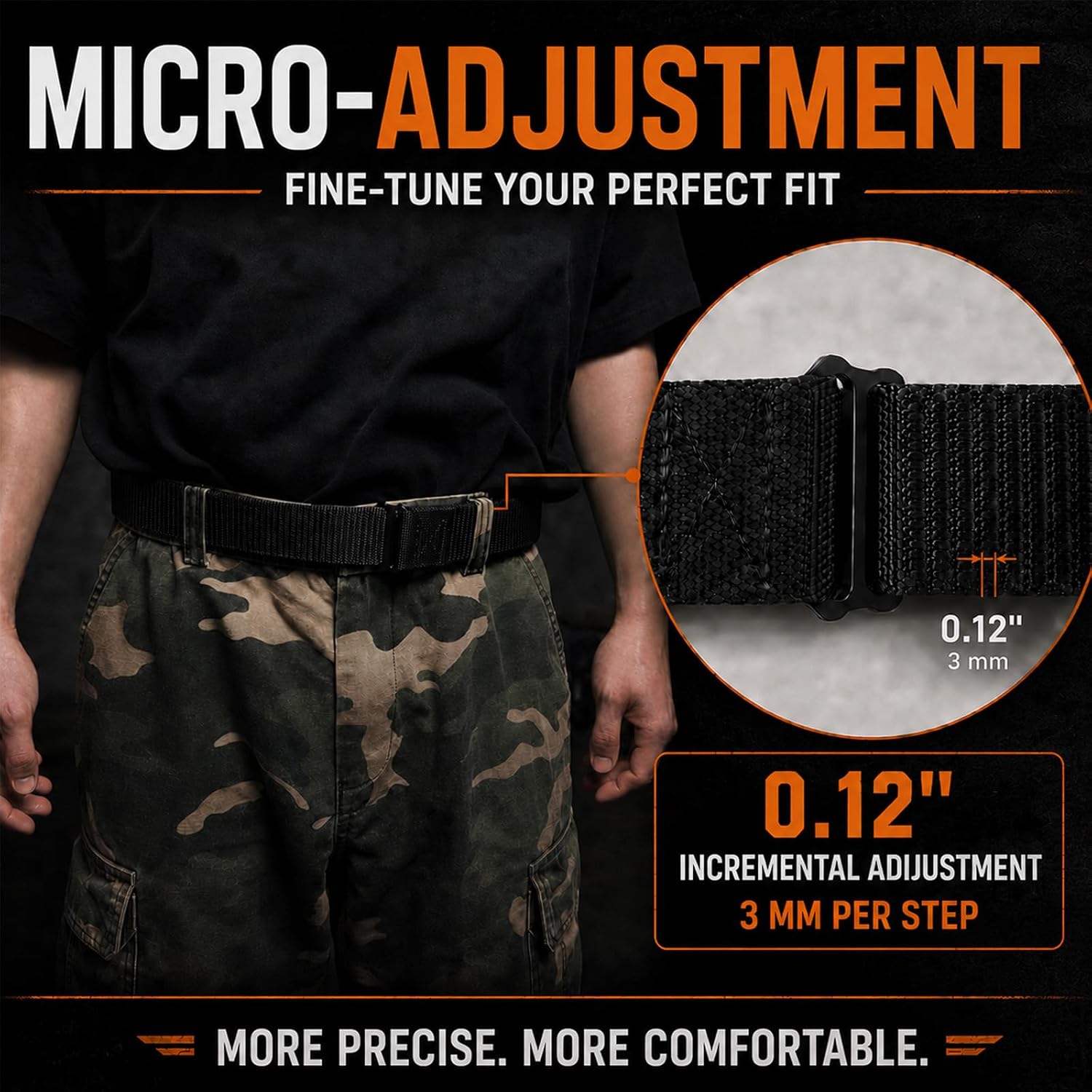 CCW Belt for Men - 1.5" EDC Tactical Nylon Belt with Hidden Tail | Low Profile aluminum alloy buckle, Concealed carry ,Quick micro-adjustment, Secure hold, Work, Daily wear