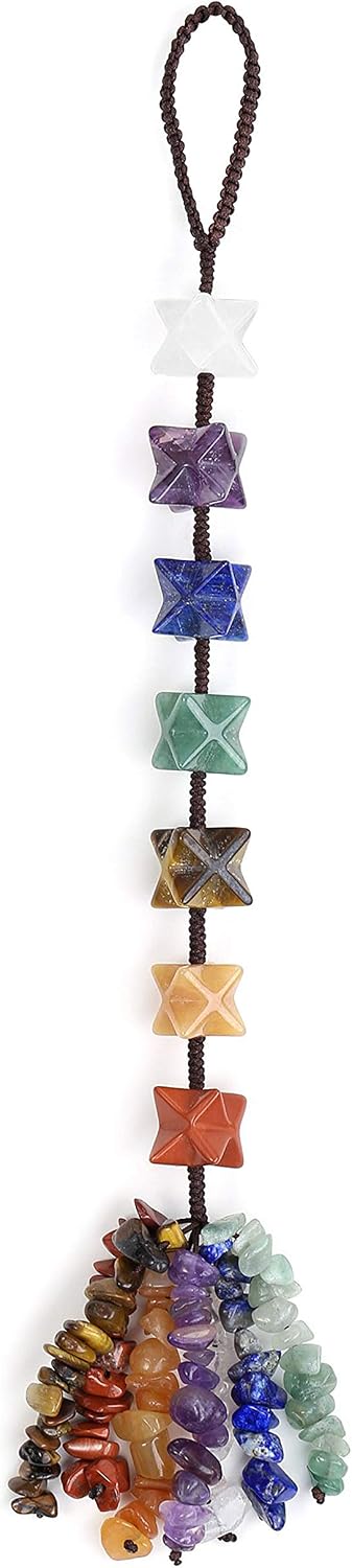 Jovivi 7 Chakra Reiki Healing Crystals Merkaba Tumbled Gemstones Yoga Hanging Ornaments Tassel Spiritual Meditation Decorations Window Ornament Wall Hanger Home Indoor Decor