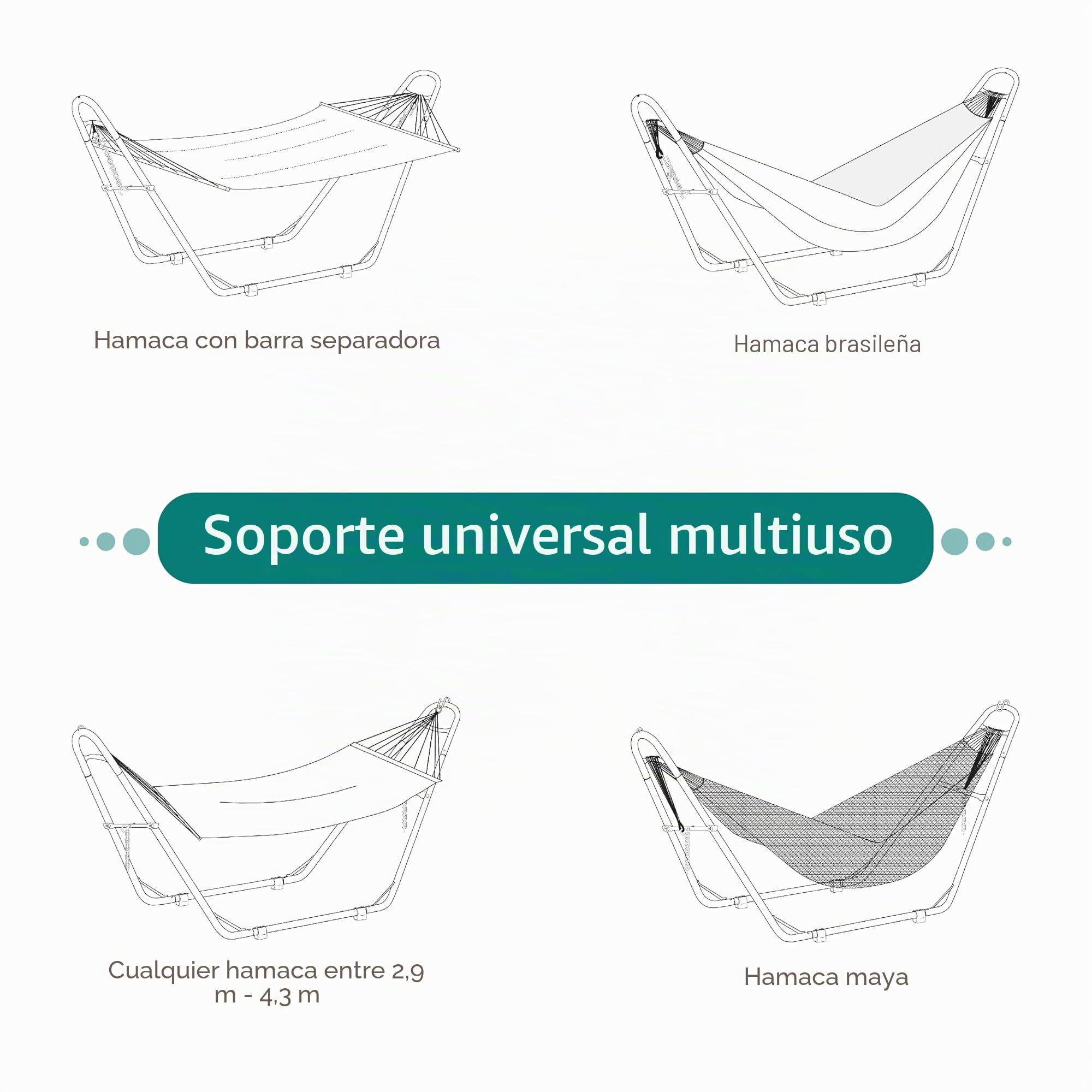 Sunnydaze - Soporte universal para hamaca de acero muy resistente, multiusos, capacidad de 250 kg, para 2 personas, compatible con hamacas de 2,9 a 4,3 m de largo, varios colores disponibles
