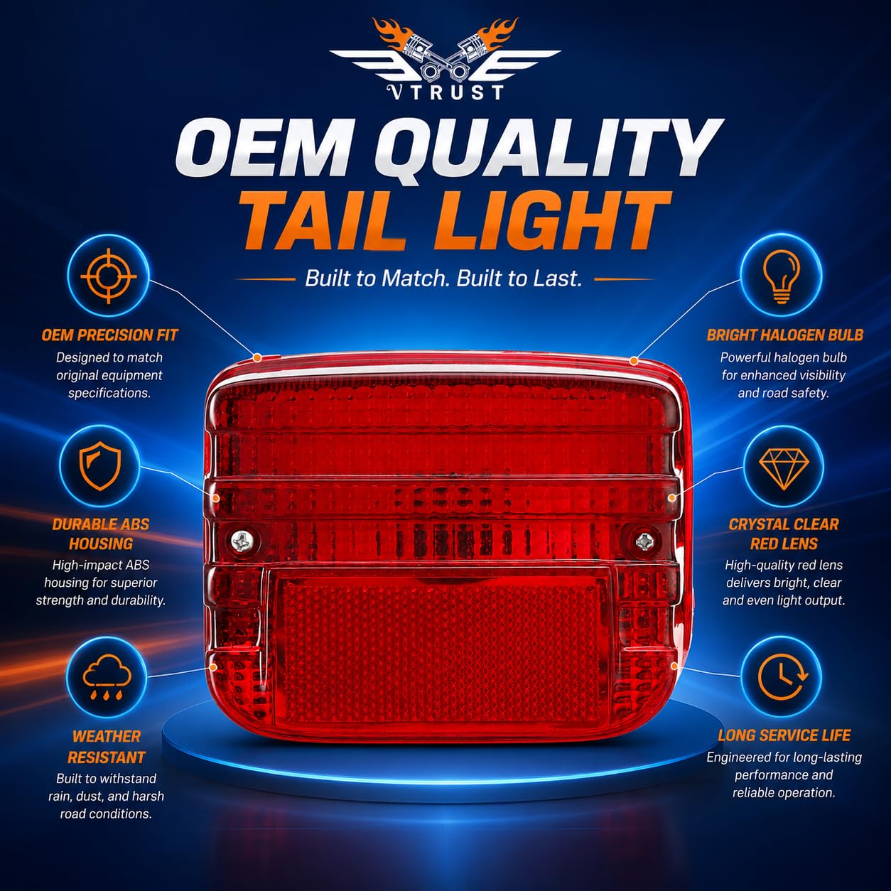 VTRUST Tail Light Compatible for Hero Splendor (Old Model) | Rear Brake Light Assembly | Hard Coated Scratch-Resistant Lens | OE Quality Bike Spare Part 1