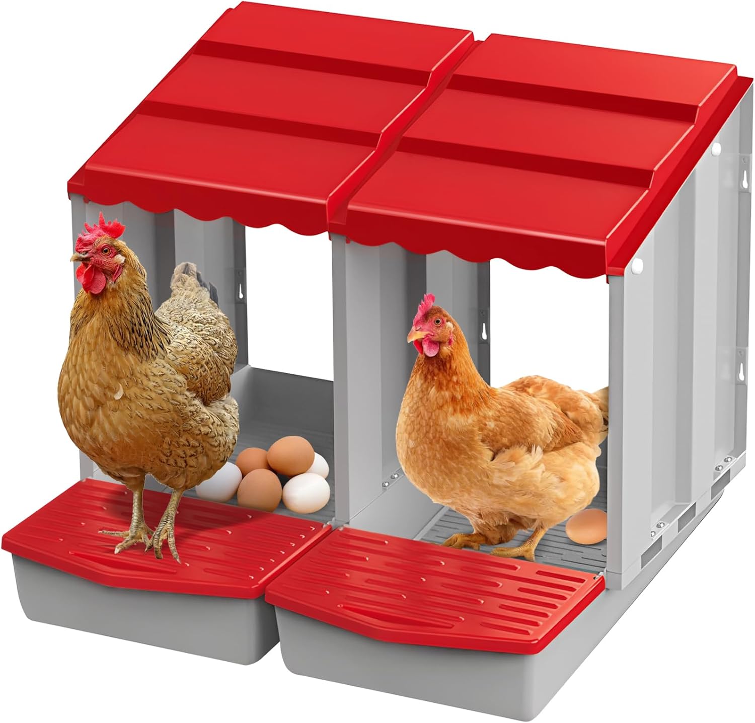 Meyoppm 2-Hole Chicken Nesting Boxes for Coop - Automatic Rolling Egg Collection, Protection & Easy Clean PP Design