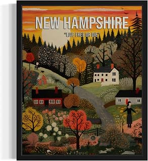 New Hampshire Poster Art Print Wall Art, States Motto Vintage Travel Scenery Posters, Travel Gift, Artwork Home Decor Wall Art Painting for Bedroom, Bathroom, Living Room Art Decorations Gallery 21 (New Hampshire, 8 x 10 inches, Unframed)