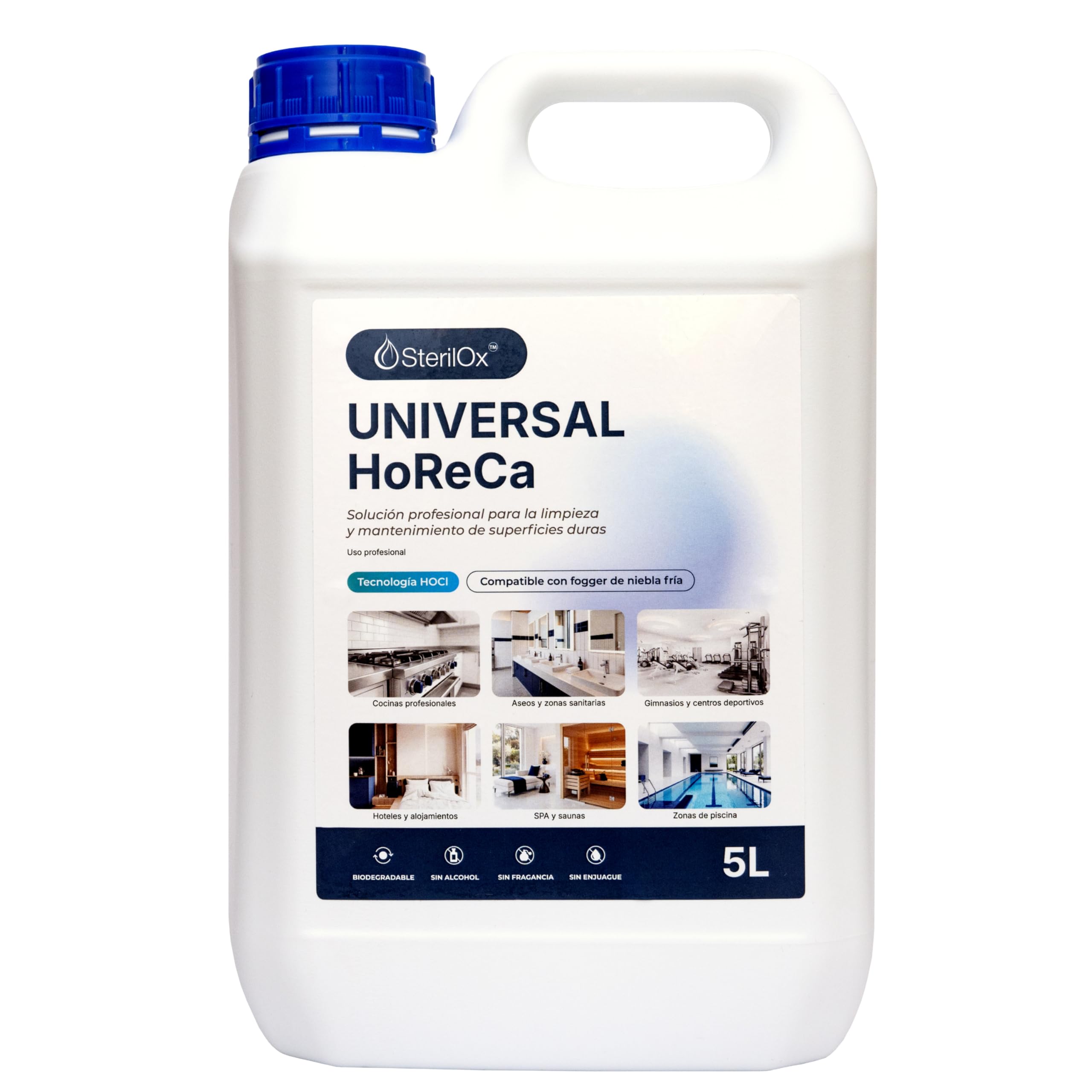 Universal HoReCa 5L - Prodotto Professionale per la Pulizia con Acido Ipocloroso HOCl - Senza Alcol, Senza Risciacquo - Per Cucine, Hotel, SPA, Palestre - Compatibile con Fogger