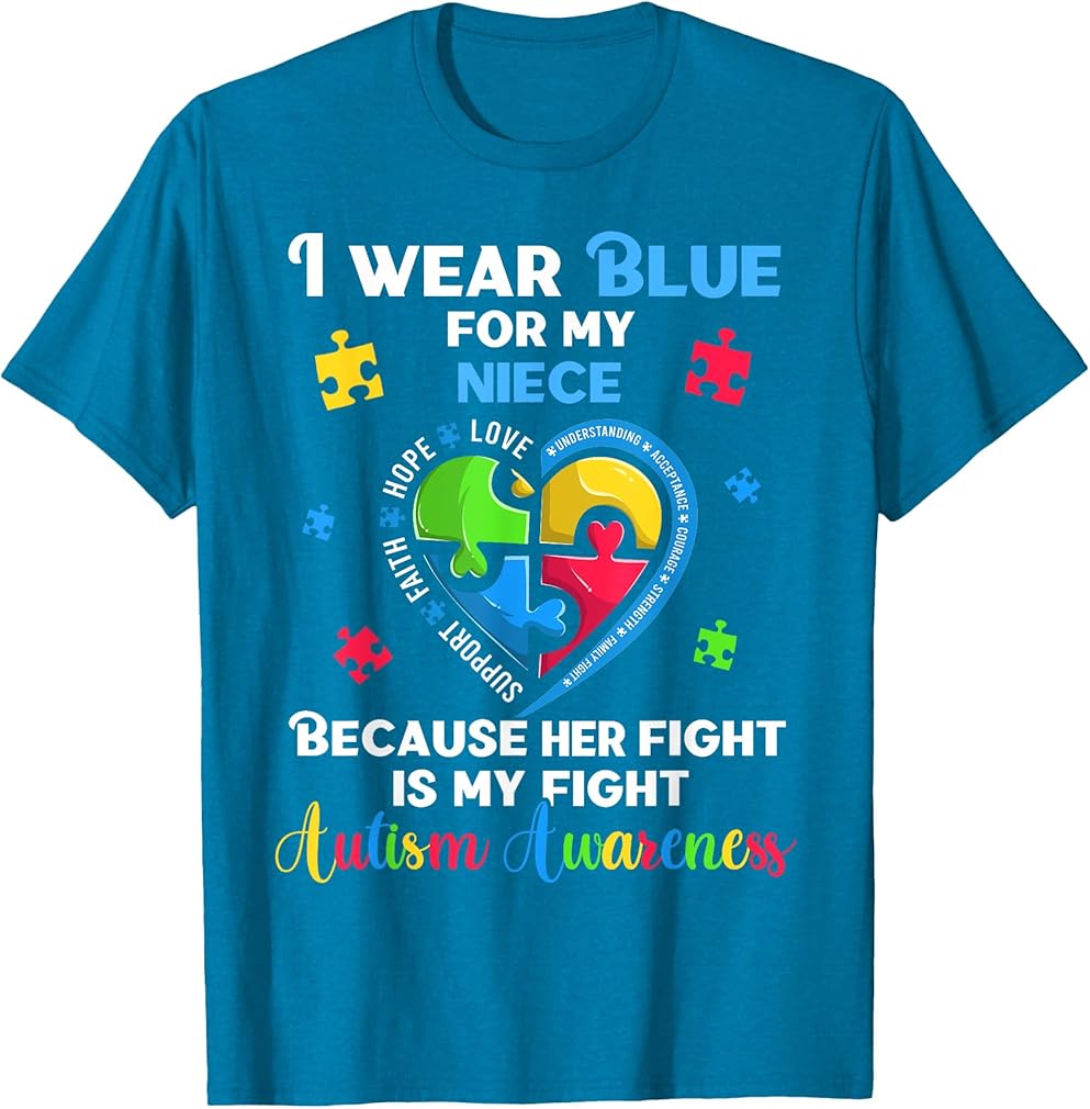 I Wear Blue For My Niece Uncle Aunt Shirts, Autism Awareness T-Shirt
