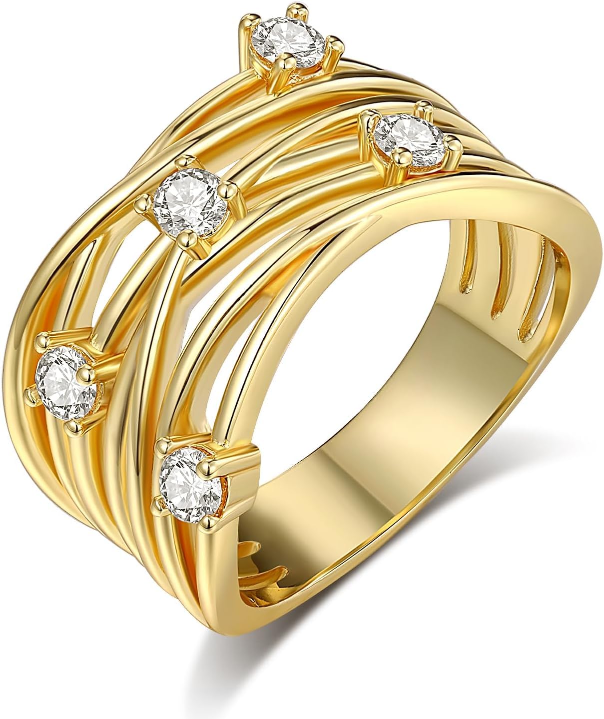 MDFUN 18K Yellow Gold Plated Cubic Zirconia Wedding Band Engagement Promise Eternity Ring for Women