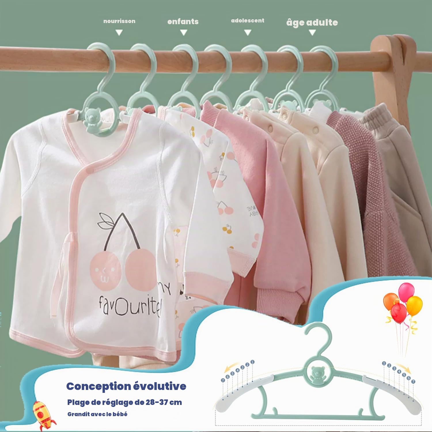 JSF Lot de 20 cintres empilables pour enfants - Avec crochets d'ours - Antidérapants - Pour vêtements d'enfants - Pour bébé - Peu encombrant (bleu + blanc)