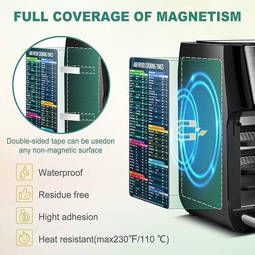Miniatura 4 de Juego de hojas magnéticas para freidora de aire, tabla de tiempos de cocinar, accesorios para freidora de aire, hoja magnética, guía de referencia