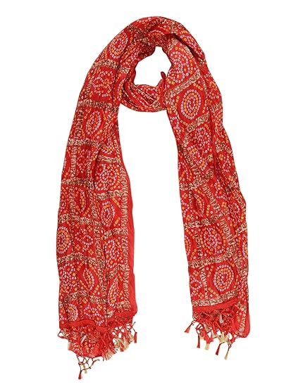 DUPATTA BAZAAR Women's Printed Multicoloured Crushed Art Silk Dupatta