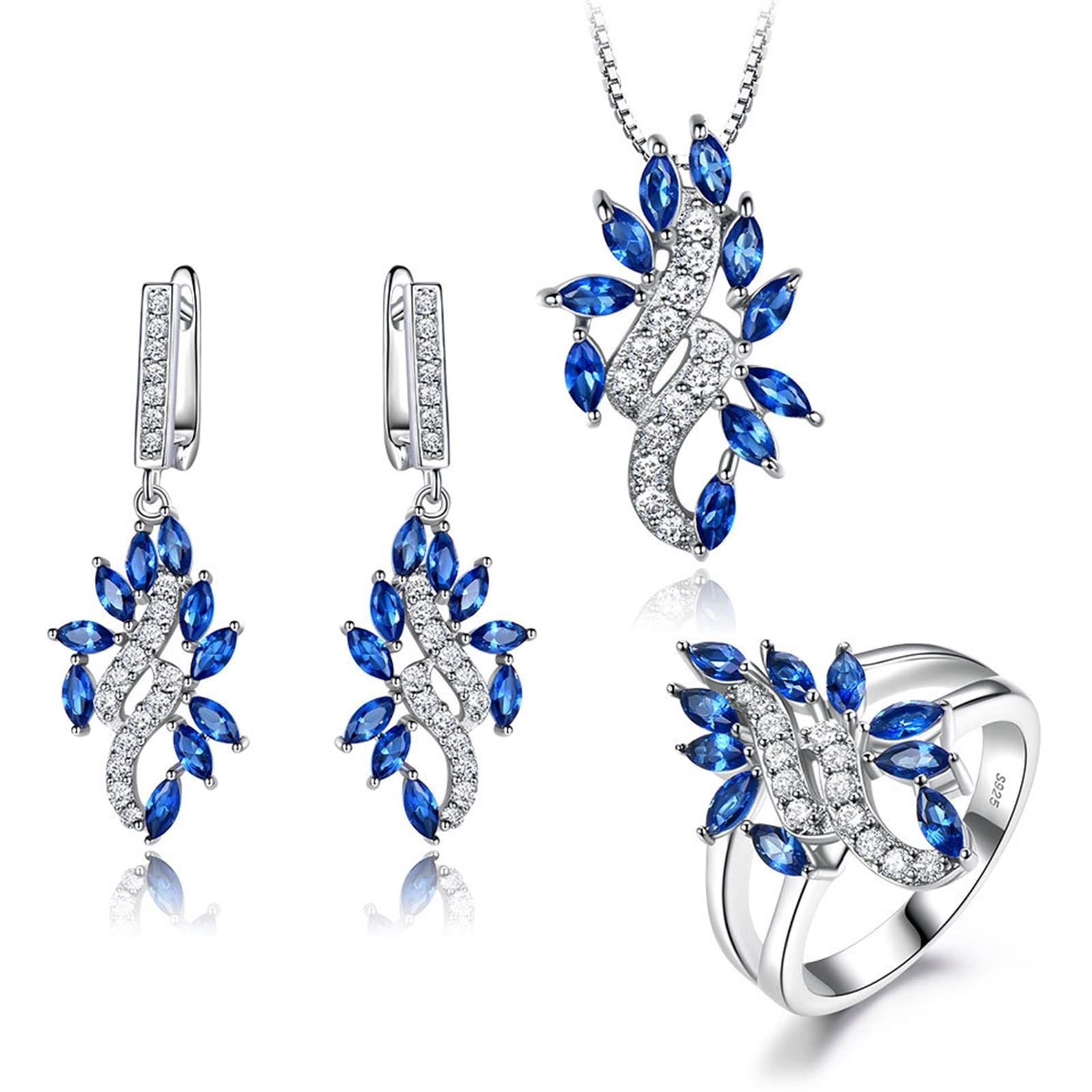 Gioielli da sposa per damigelle d'onore in argento Sterling, set di gioielli da sposa argento foglia orecchini collana e anello set di gioielli per le donne