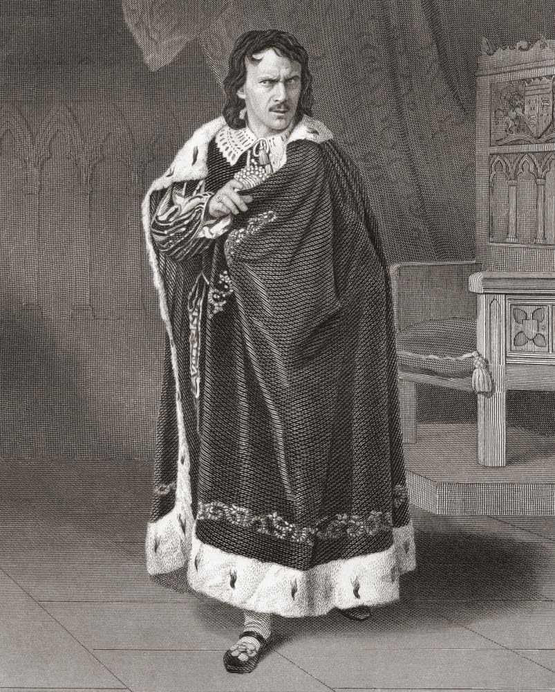 Pan Couldock w roli Ryszarda III ze sztuki Szekspira. Charles Walter Couldock 1815 1898. XIX-wieczny angielski aktor plakat wydruk Kena Welsha (13 x 17)