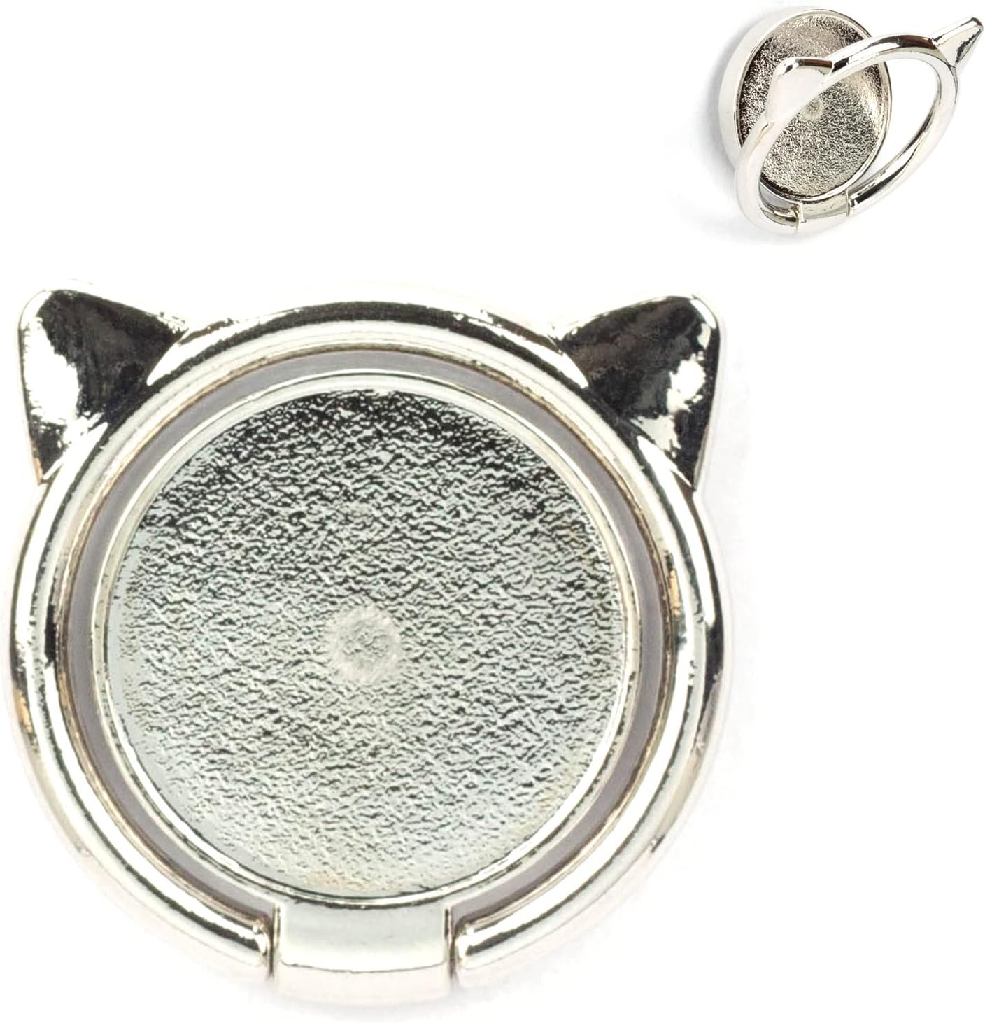[2 Pack] Cat Ears Glossy FinishCell Phone Ring Holder Stand, 360 Degree Rotation Finger Ring Kickstand with Polished Metal Phone Grip for Magnetic Car Mount, Smartphone Accessories（Silver