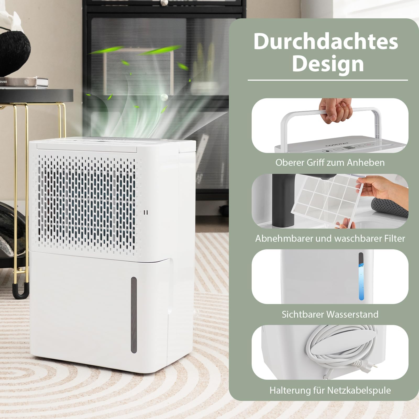 FANTASK 12 l/dzień osuszacz powietrza, wielkość pomieszczenia ok. 15 m², osuszacz elektryczny z 3 trybami, zbiornik na wodę 2,2 l, timer 24 h, ≤ 42 dB, automatyczne rozmrażanie i wyłączanie