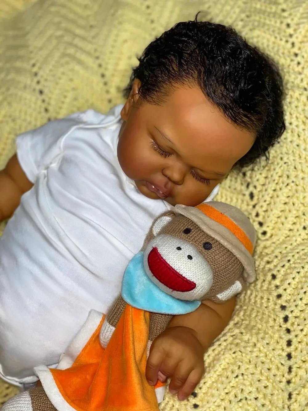 KAWAYII -24 Inch Lifelike Sleeping Reborn Black Skin Toddler Baby Pickle Doll Boy Soft Vinyl Cloth Body Newborn Baby Doll Toy Set