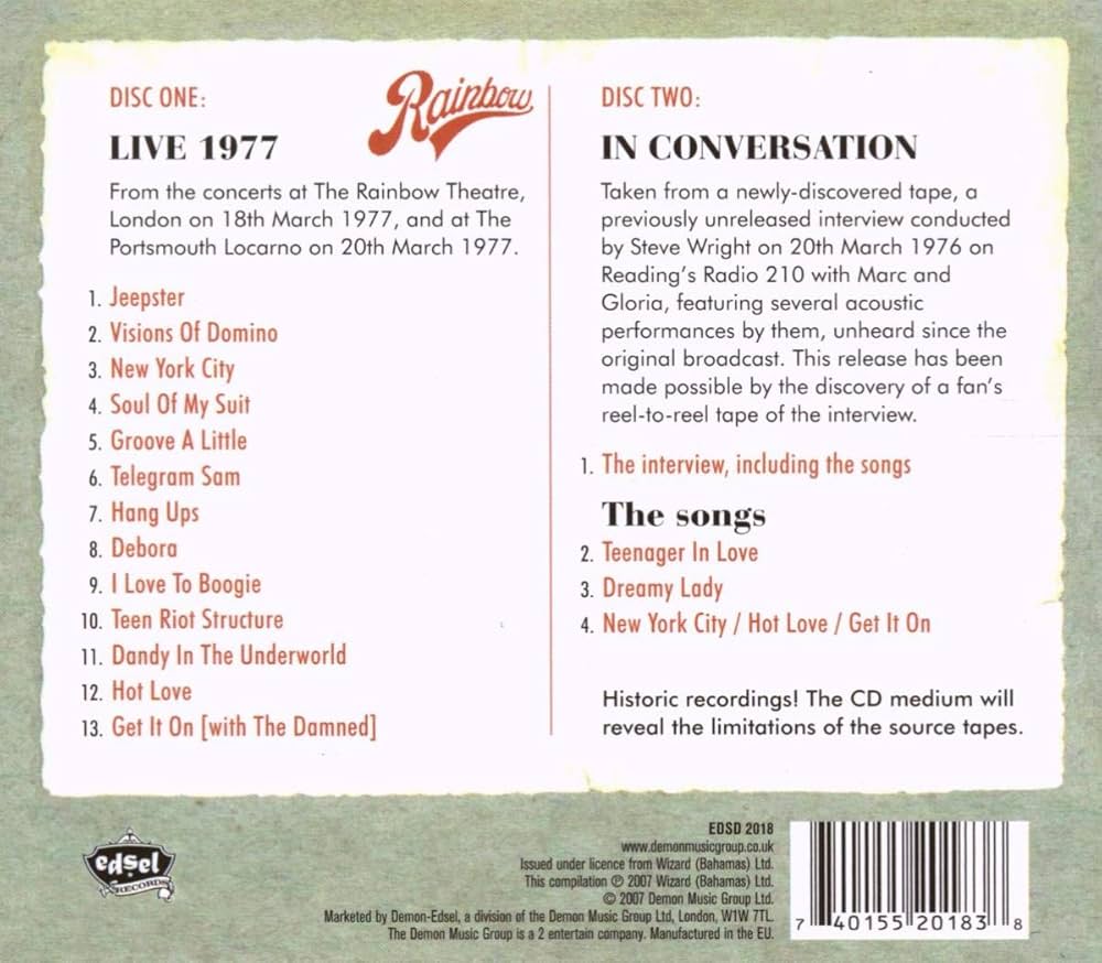 BOLAN,MARC / T-REX - Live 1977/In Conversation - Amazon.com Music