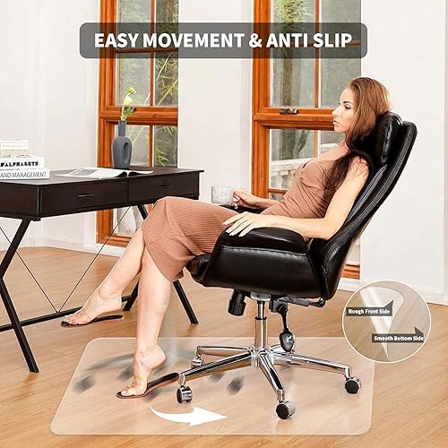 Miniatura 4 de Tapete transparente para silla de oficina para suelos de madera dura, 63 x 51 pulgadas, tapete para silla extra grande para suelos de madera dura y