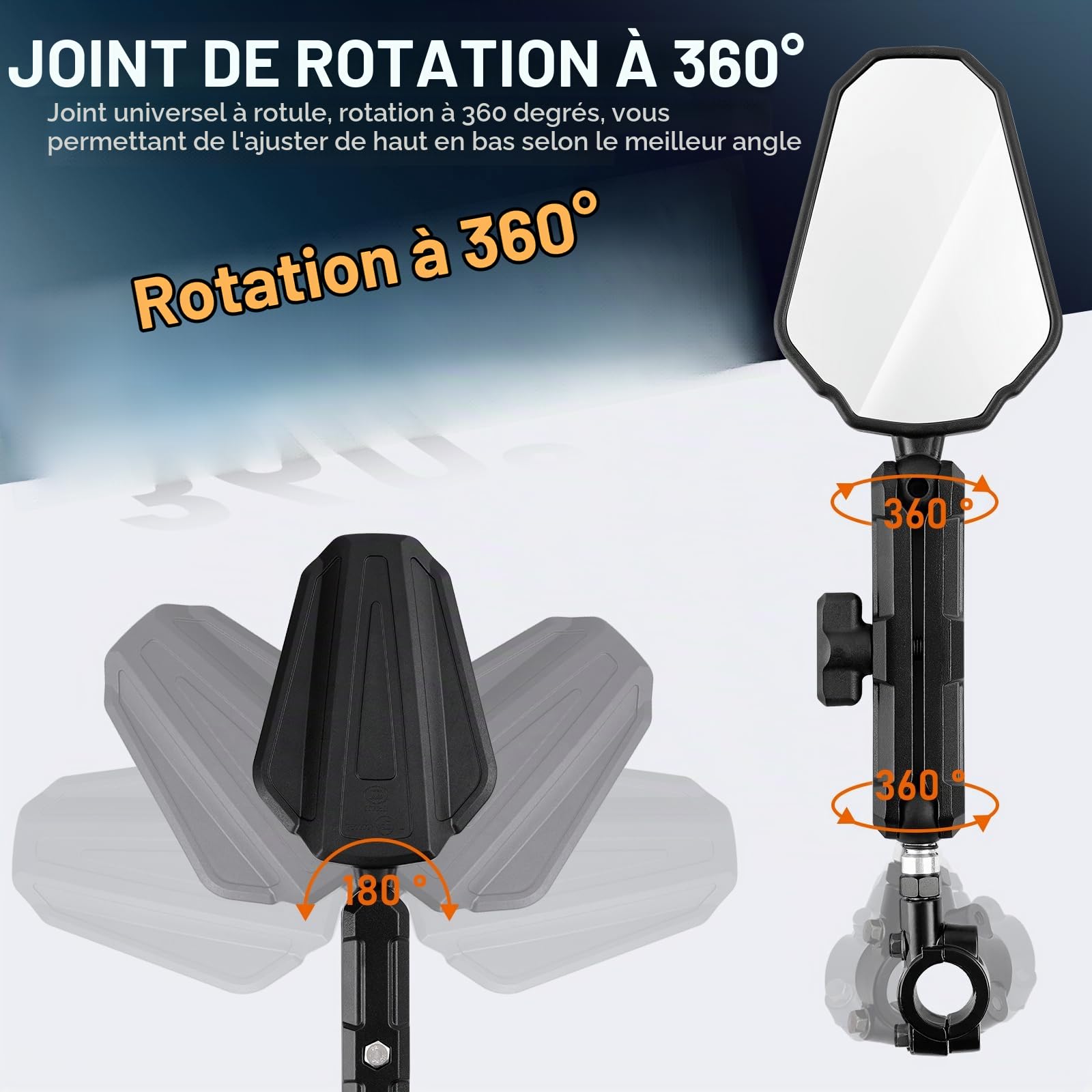 DREAMIZER Rétroviseur moto Adventure, E24 Homologués 8mm 10mm Rétroviseurs latéraux moto, Rétroviseur de guidon 22mm 7/8" Compatible avec RZR YFZ 390 790 890 adv ATV Quad Enduro Dirt Bike Snowmobile