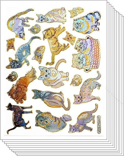Paquete de calcomanías con purpurina, 10 hojas de gato persa Japón, lindos animales, calcomanías de dibujos animados, etiqueta de arte,