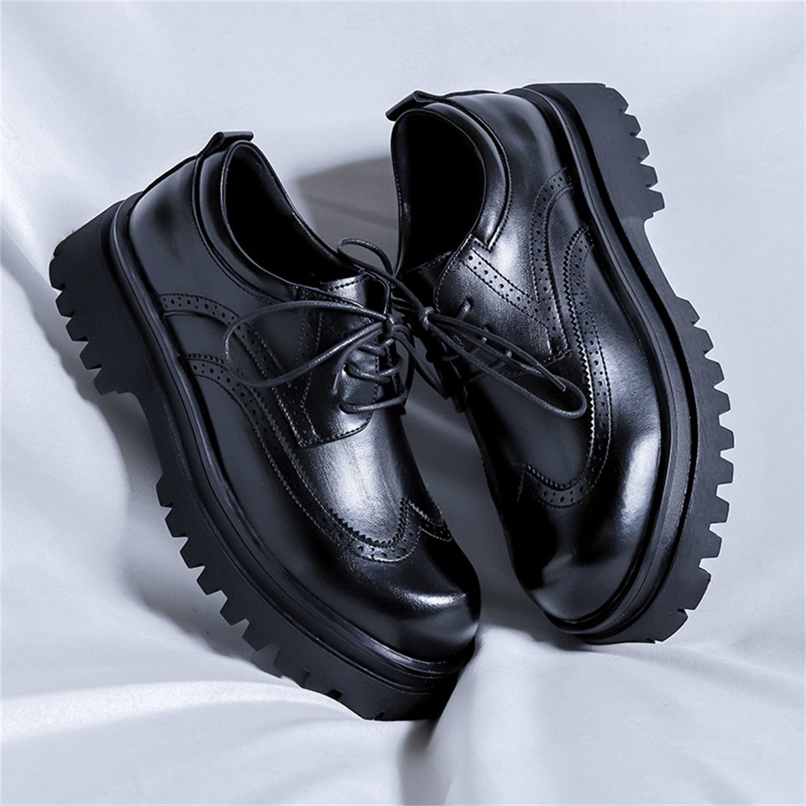 Męskie buty wizytowe typu Chunky skórzane buty typu brogsy typu oksford sznurowane na platformie do pracy na co dzień