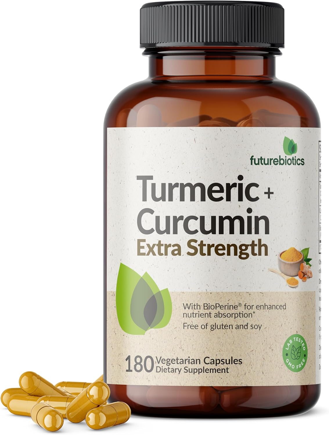 Futurebiotics Turmeric + Curcumin, Antioxidant, Joint & Digestion Support with BioPerine for Enhanced Nutrient Absorption, Non-GMO, 180 Vegetarian Capsules