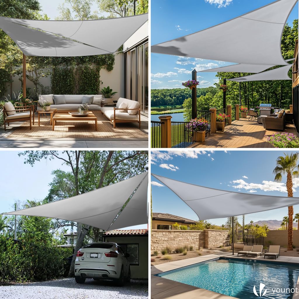 VOUNOT® Vela Ombreggiante Impermeabile Triangolare 5x5x5m, Tenda da Sole Esterno in Polyester con Kit di Fissaggio, Protezione UV 95%, Vele Ombreggianti per Giardino, Balcone, Terrazza, Grigio Chiaro