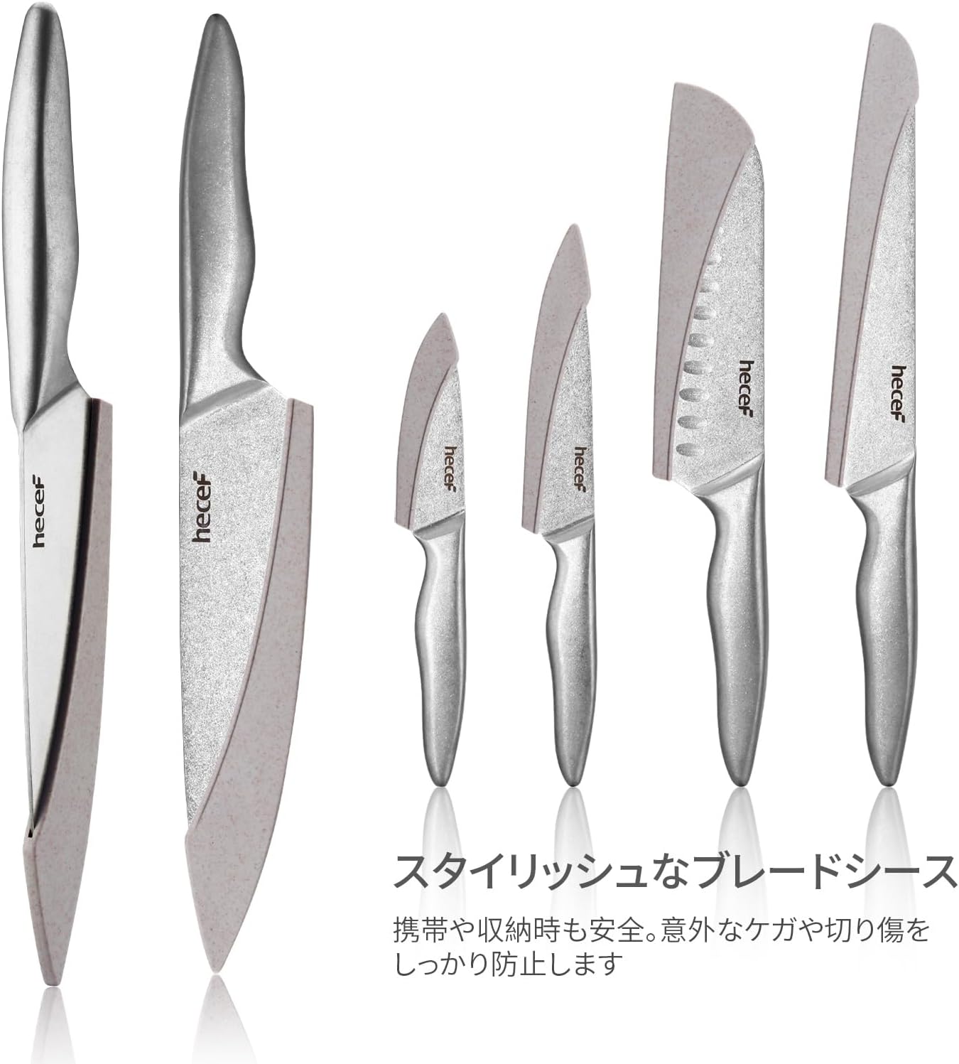 hecef Vintage Style Kitchen Knife Sets,Scratch Resistant Camping Matte Knives with 5 Slots Recycled Oxford Cloth Knife Roll Bag & Covers,Stonewashed High Carbon Stainless Steel Blades & Hollow Handle