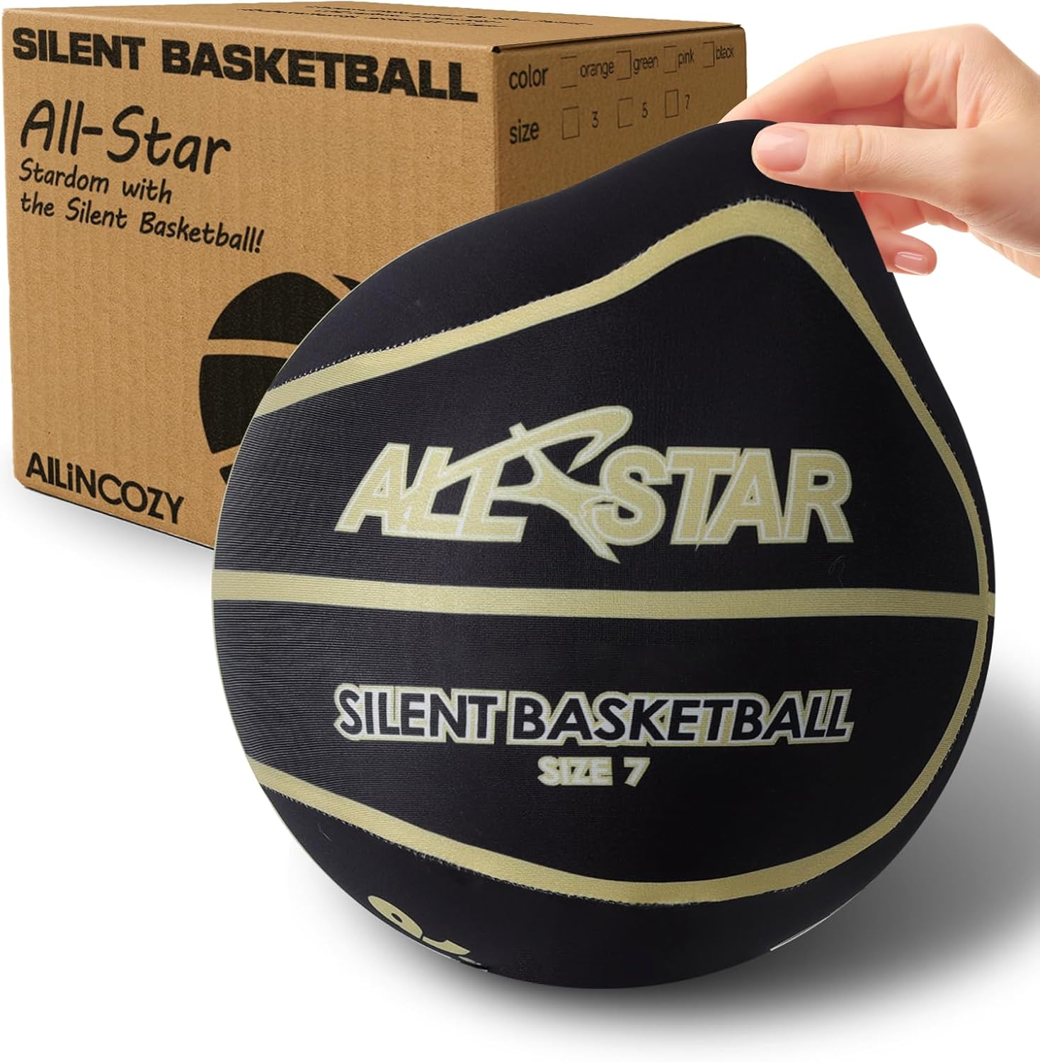 Covered Silent Basketball, Fabric Cover Soft Foam Airless Basketball, High Bounce, Noise-Free Training Ball