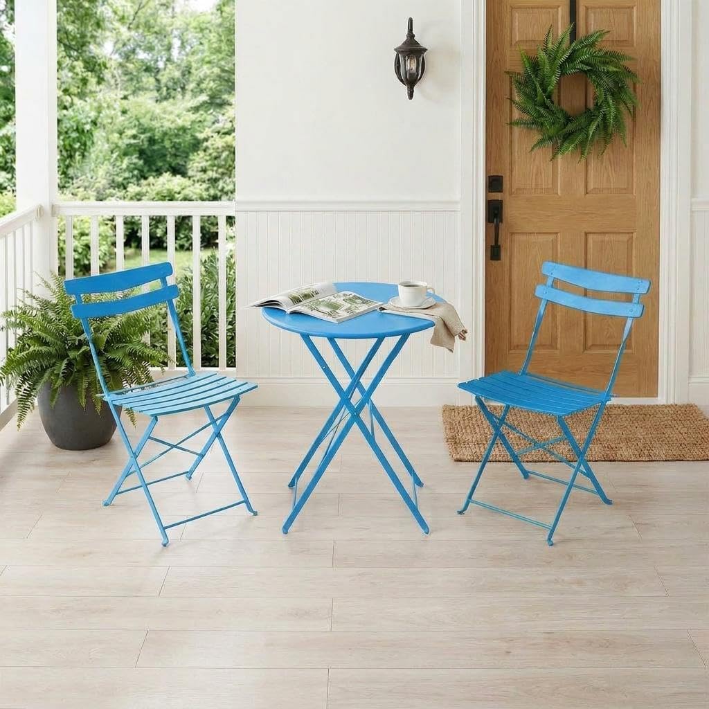 3-Piece Outdoor Bistro Set, Folding Patio Furniture Set with Anti-Slip Anti Scratch Footpads, Convenient Foldable Design, Conversation Patio Furniture with Waterproof, Rust Resistant for Balcony