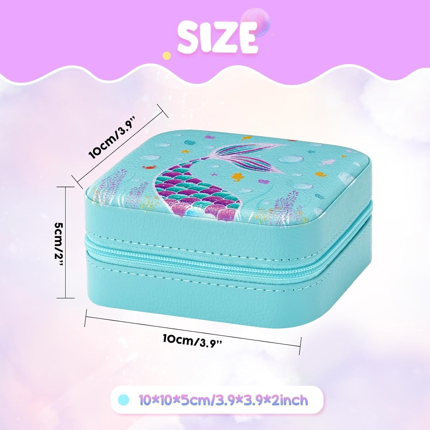 WERNNSAI Girls Jewelry Box, Christmas Gifts for Teen Girls, Mermaid Kids Travel Jewelry Case with Mirror, Jewelry Organizer Travel Essentials for Storage Ring, Pendant, Earring, Necklace, Bracelet