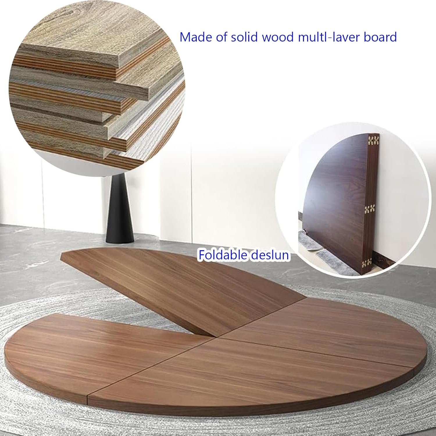 Large Round Foldable Table Top, Wood Replace Table Top Only 47-79" Diameter, Temporary Folding Desktop Extender Catering Banquet Party Tables(Brown,47.2in/120cm)