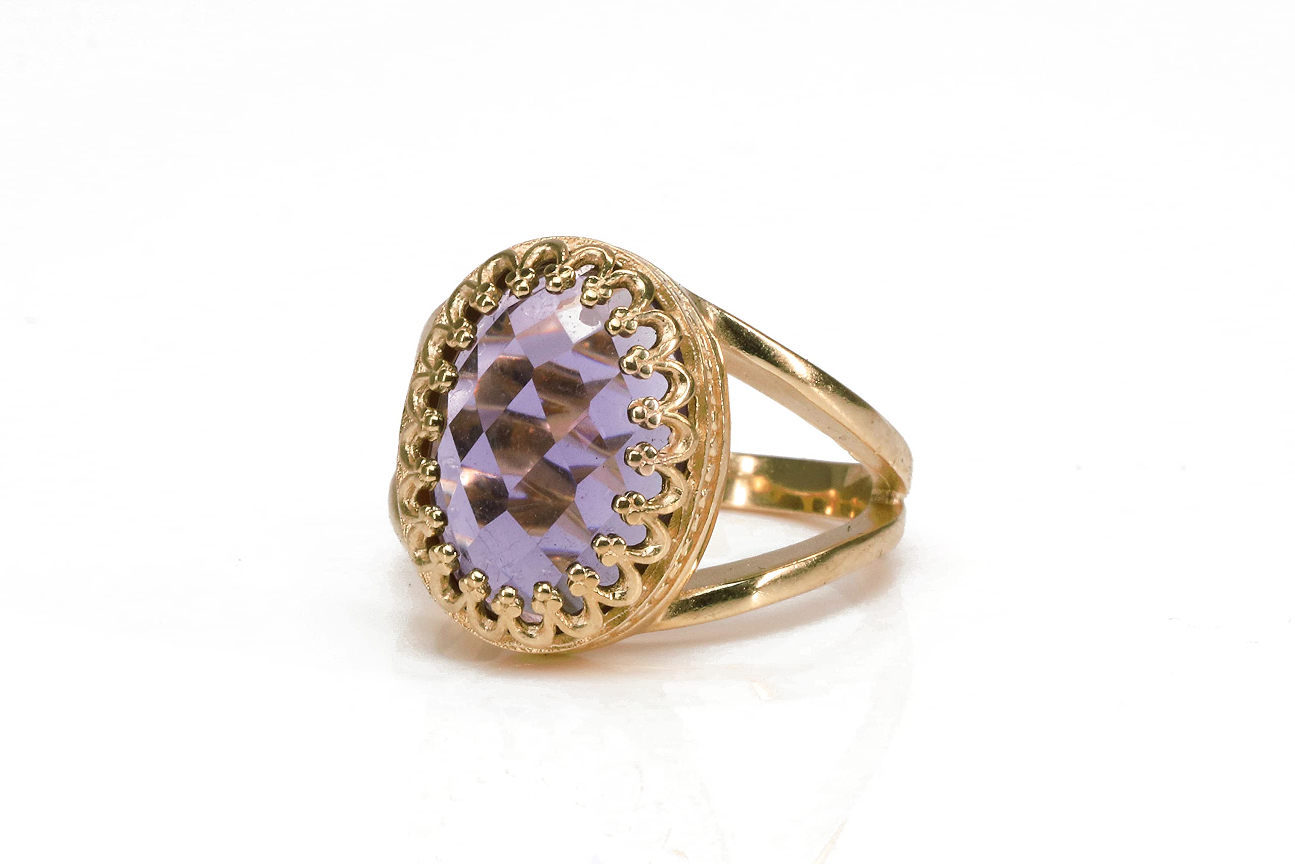 Anemone Gioielli Anello Pietra di Nascita Febbraio - Elegante Gioielli Ametista con Fascia Oro Rosa 14K - Accattivanti Anelli in Ametista per Tutte le Occasioni - Fatti a Mano