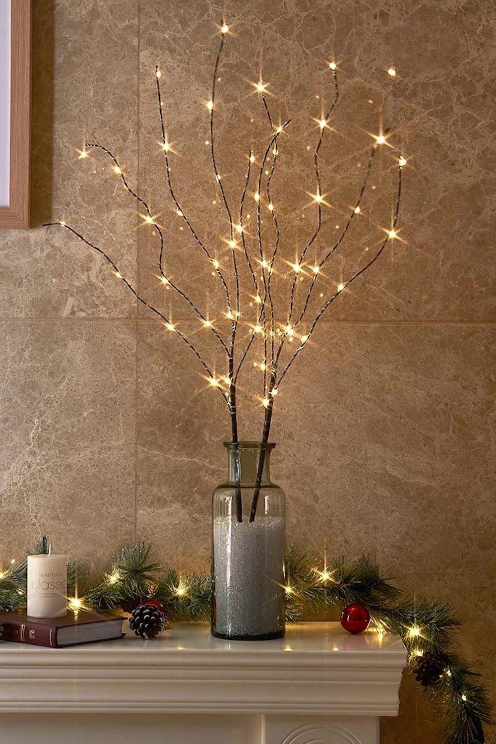 EAMBRITE 2PK 75cm Christmas Decorative Twig Lights Snow Frosted Garden Stake Lights with 50 Warm White LEDs Battery Powered Lighted Branches for Indoor and Outdoor Use — image 1