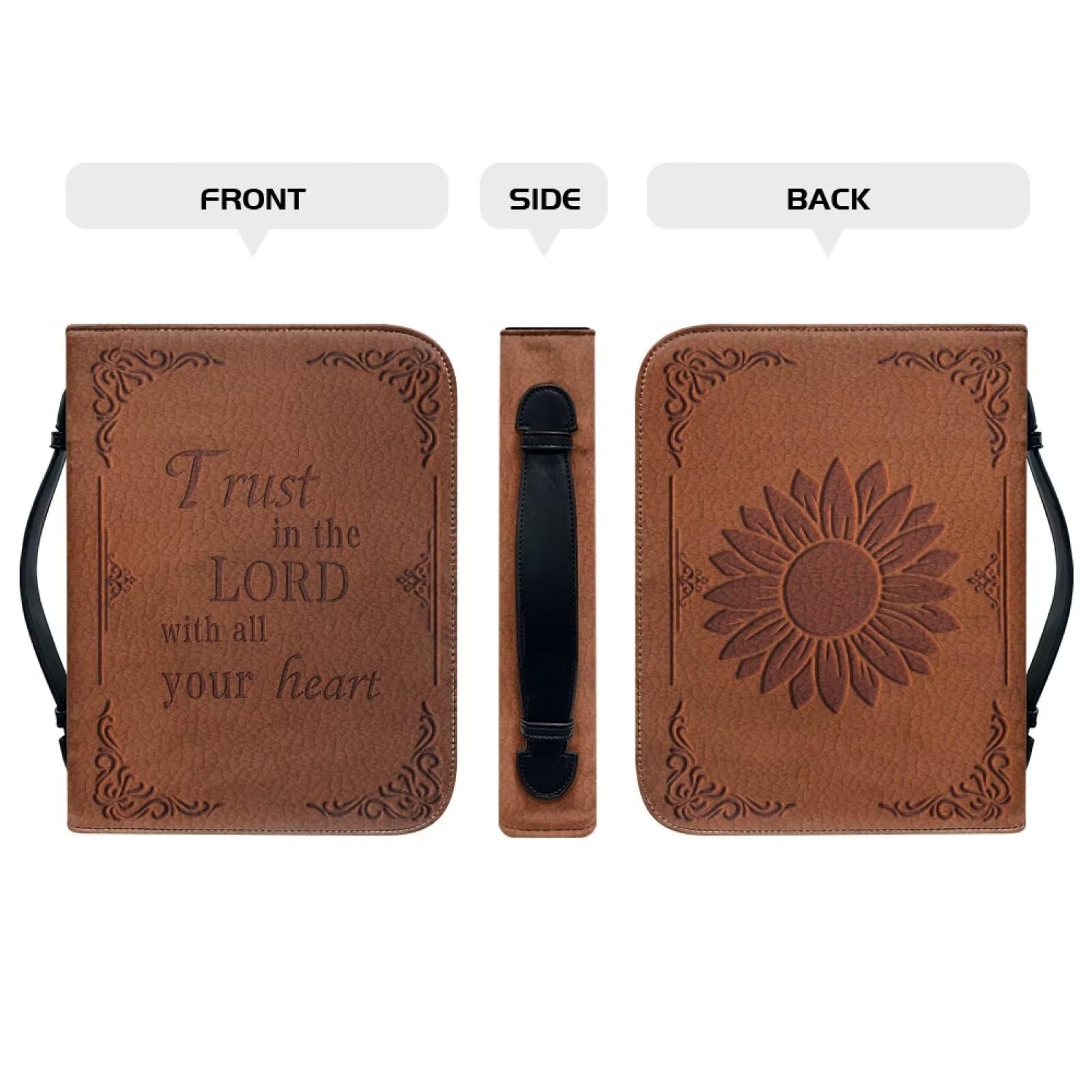 Funda para la Biblia con estampado de girasol marrón, funda de transporte para la iglesia, bolsa protectora de la Biblia con asa, perfecta para hombres y mujeres, bolsa de iglesia protectora
