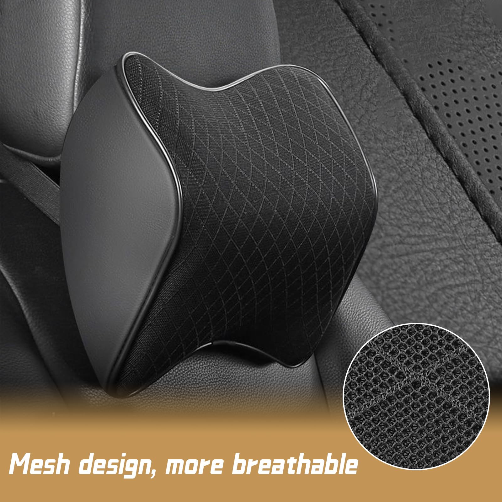 2 Pcs Cojin Reposacabezas Coche Conductor Cojín Cabeza Coche Almohada para Reposacabezas de Coche Soporte de Cabeza y Cuello con Espuma de Memoria y Malla Transpirable para Cuello/Viajar
