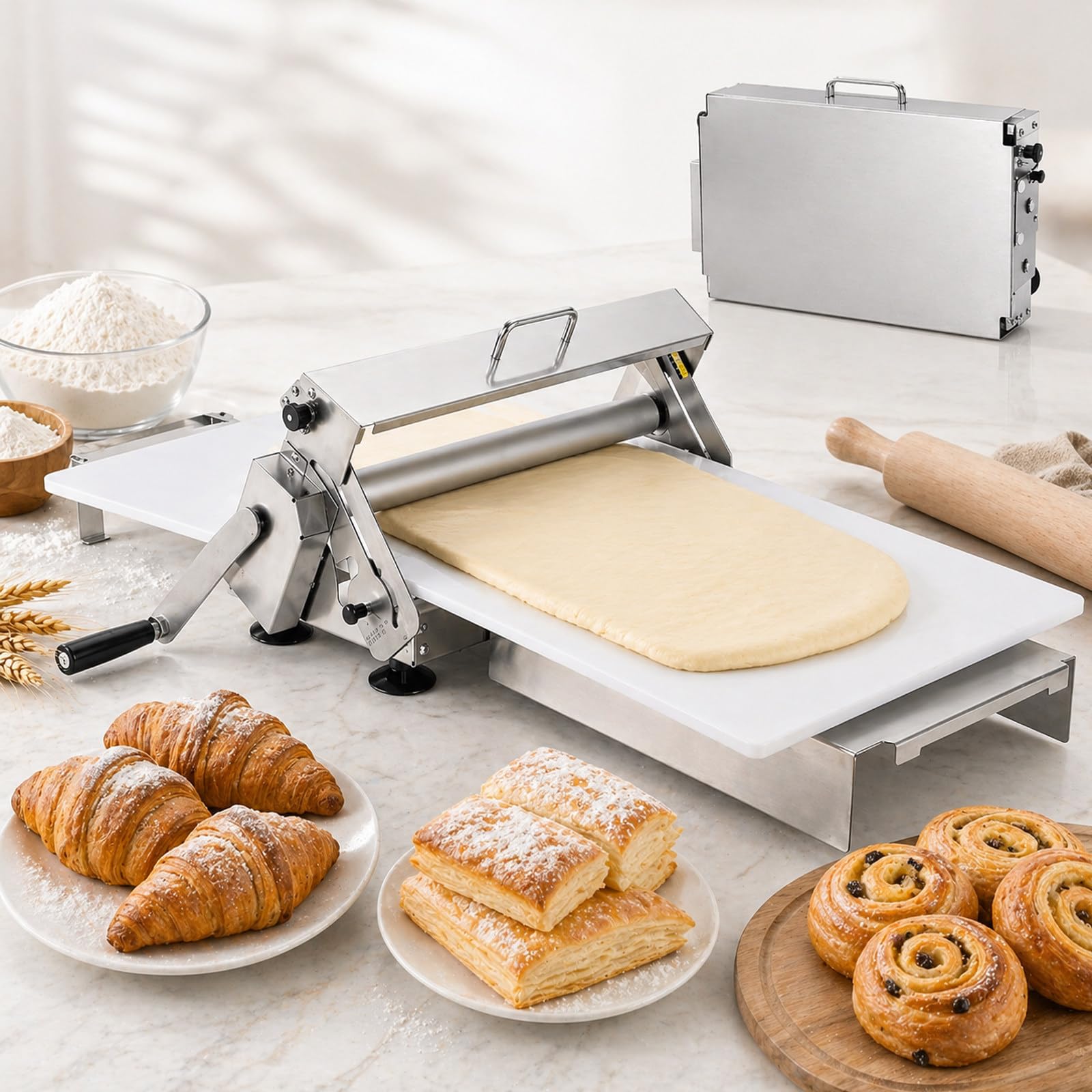 Feuille de pâte manuelle en acier inoxydable réglable pour des viennoiseries maison réussies