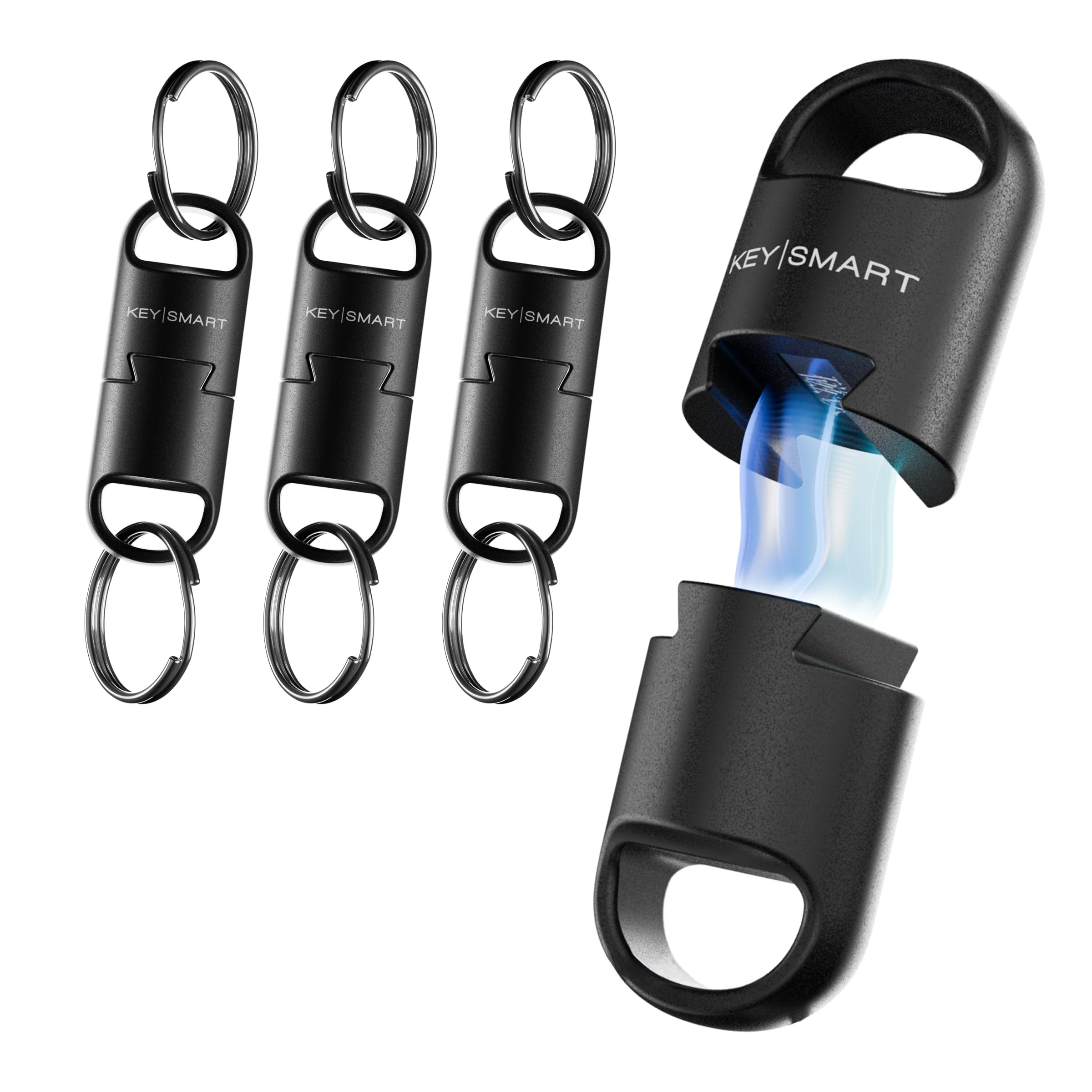 Keysmart Men's Black 3 Pack Magconnect Pro Magnetic Key Holder For Purse, Key Chains For Car Keys - Detachable Key Ring Quick Release Keychain For - Key Chain Rings Heavy Duty Key Ring - Black Edc (3-Pack)