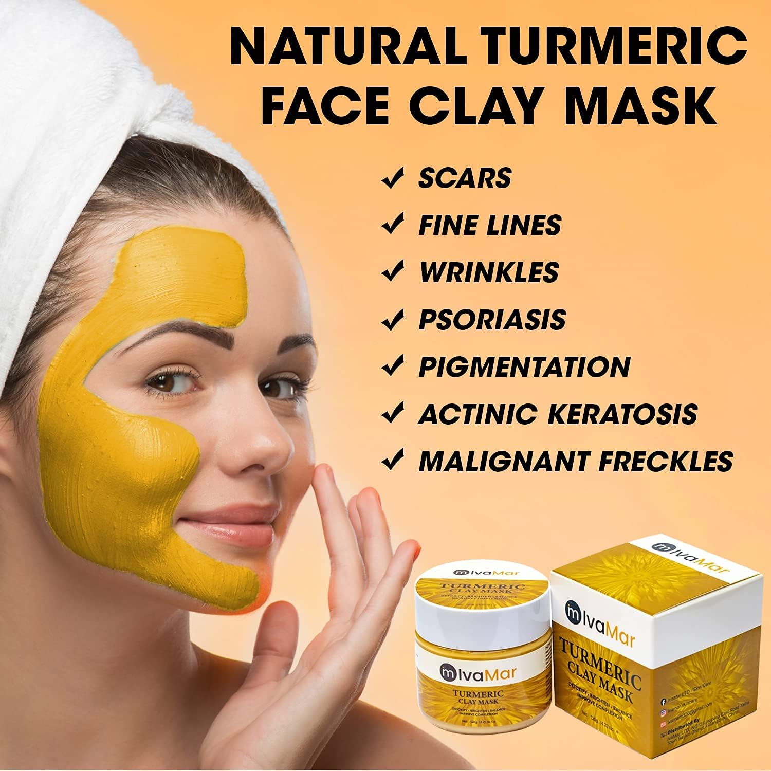 100 Natural Turmeric Face Clay Mask with FREE Brush Applicator120g