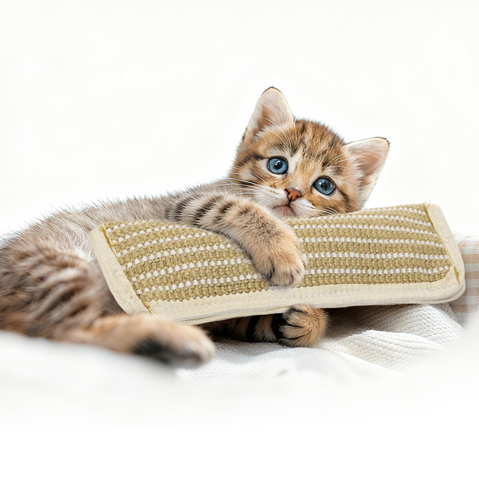 Griffoir pour chat en sisal naturel jaune et blanc de 9,4 x 34 cm pour salon