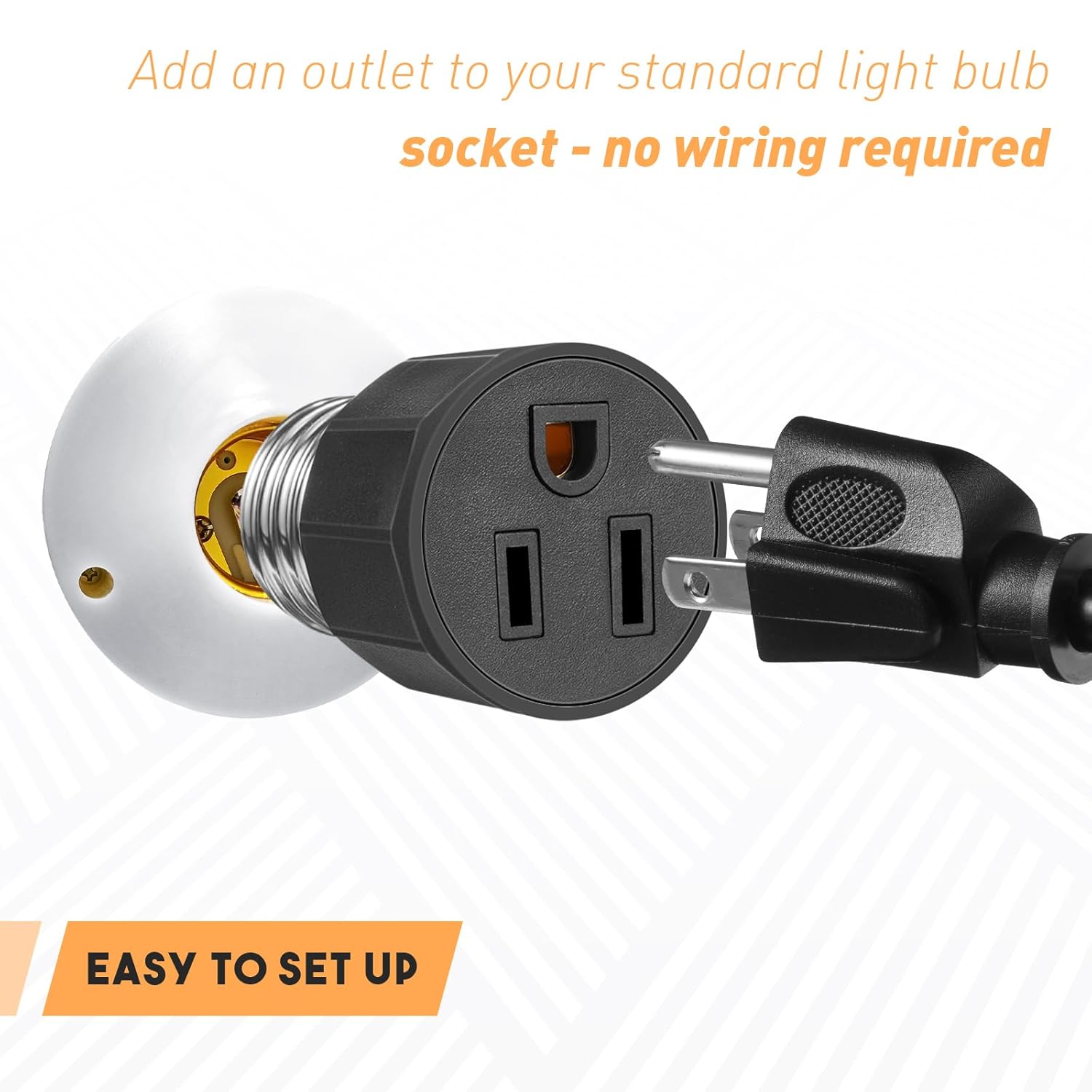 Feekoon 2 Pack E26/ E27 3 Prong Light Bulb Socket Adapter, Polarized Light Socket Outlet, Lights Sockets to Plug Adapter Sockets Converter, Lights Bulb Plug Adapters for Patio, Garage, Porch (Black)