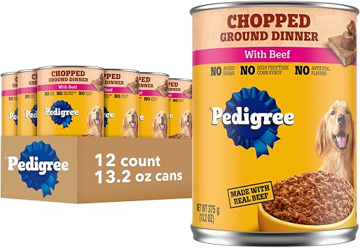 Pedigree Chopped Ground Dinner Wet Dog Food, Beef, 13.2 oz, 12 Count