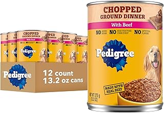 Pedigree Chopped Ground Dinner Adult Soft Wet Dog Food with Beef, Canned Dog Food, 13.2 oz. Cans, 12 Count