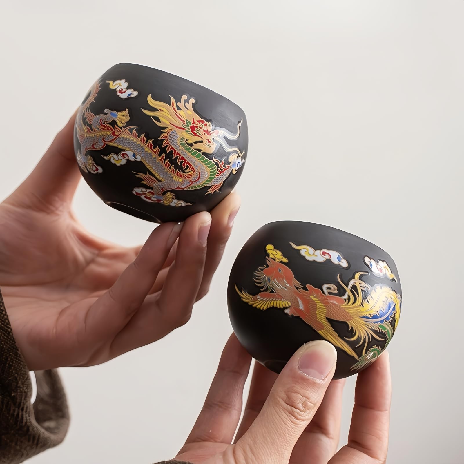 Yixing Zisha Tasses à Thé en Argile, Chinoise Tasse Terre Cuite, Changement de Couleur Service à Thé Kung Fu, 100ML Phénix(Sans Boîte Cadeau)