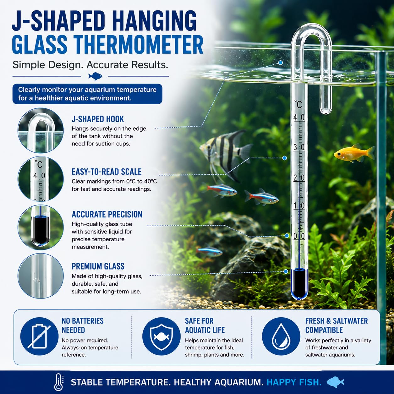 PetzLifeoworld Aquarium Fish Tank Hanging Thermometer No Sucker Needed | Accurate Reading 2