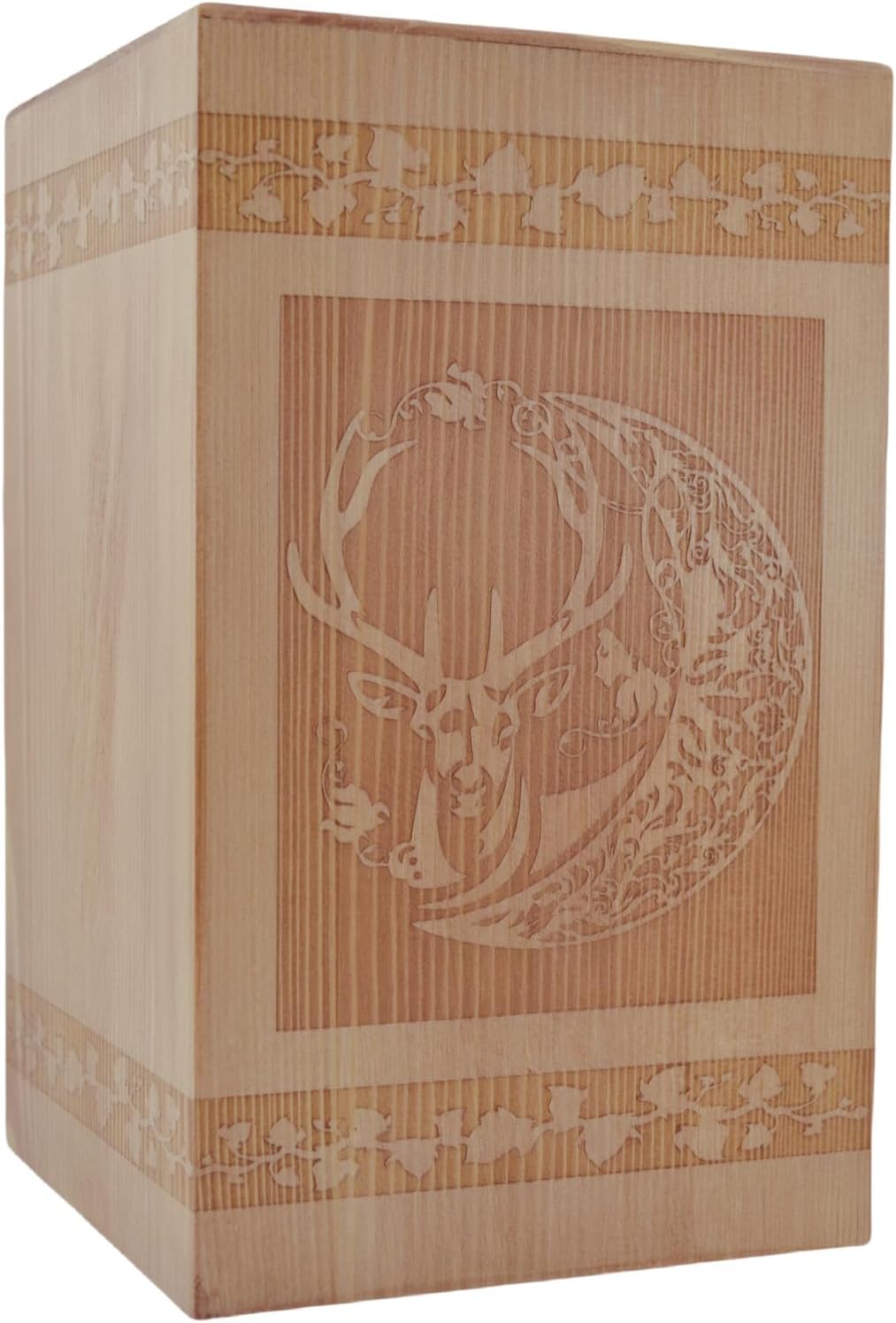 Handmade Wooden Cremation Urn for Ashes with Deer Engraving 220 Cubic Inch Extra Large Pet Human Urns Funeral Memorial Keepsake Casket Box for Adults, Children, Pets (Cats, Dogs)